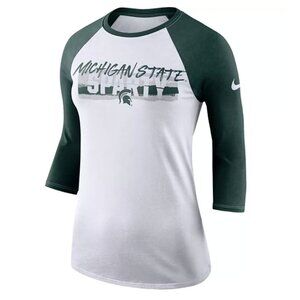 NWT Nike Michigan State Sparty Raglan T Shirt Womens Medium Green White Baseball